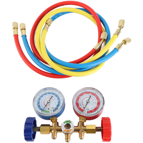 Zoternen – Manifold de réfrigérant avec manomètre – Tuyaux de charge 80 cm – Pression max 500 PSI – Compatible R12 R22 R404A R134A