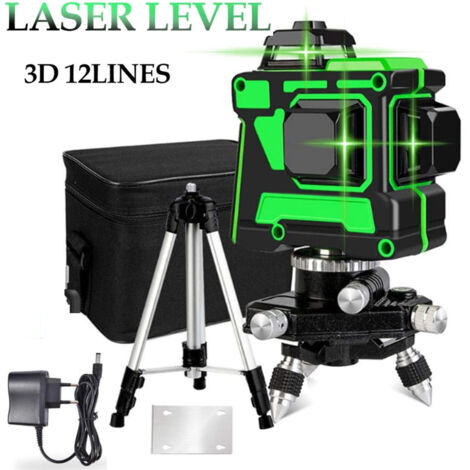 Zoternen – Niveau laser 3D 12 lignes auto-nivelant – Portée 30 m – Précision ± 0,2 mm/m – Lumière verte – Trépied réglable en alliage – Sac de transport inclus