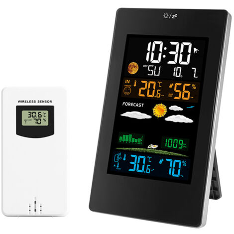 Météo intérieure/extérieure avec capteur Thermo-hygromètre numérique avec réveil, phase de la lune, rétroéclairage réglable et mode sieste (1/5)