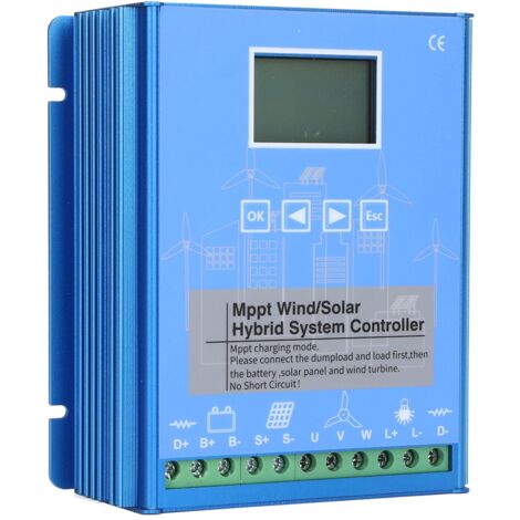 Ej.Life – Contrôleur de charge hybride solaire éolien 800W – MPPT 12V/24V – Écran LCD – Protection contre surcharges et inversions de connexion (1/5)