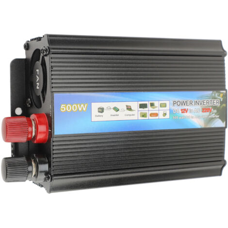 Onduleur de puissance 12V 500W, convertisseur DC à AC en alliage d'aluminium, haute efficacité, pour voiture, usage domestique, prise ue 220V