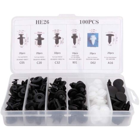 100 pièces clips de fixation ensemble de rivets de réparation de voiture clips de fixation de voiture 100 pièces clips de garniture de panneau de carte de porte de voiture kit de rivet de retenue de f (1/5)
