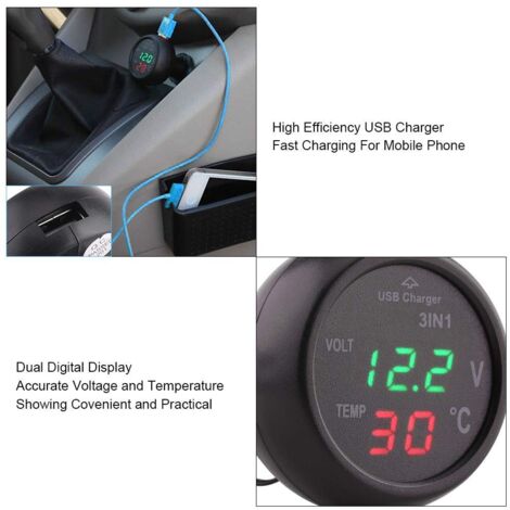 Thermomètre Voiture Suuonee EC98 - Voltmètre LED Numérique Avec Horloge Et Alerte Givrage