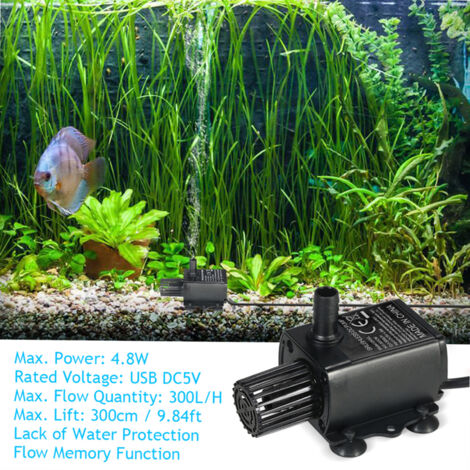 Amfibische Waterbestendige Aquariumpomp DC 5V 4,8W 300L/H Met Stroomaanpassing - Voor Aquarium & Fontein