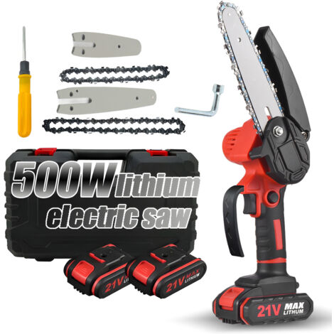 Zoternen Mini Tronçonneuse a Batterie 6 Pouces et 4 Pouces 21 V 2 en 1 Tronçonneuses Electrique Sans Fil Set de Jardin Coupe à bois (2 Batterie/2 Chaînes (1/5)