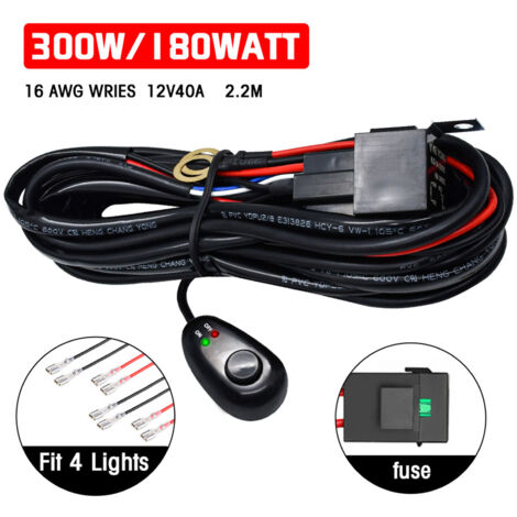 Zoternen Kit de faisceau de câblage à barre lumineuse à LED, 300W 2 Leads 16 AWG Universal avec un relais 40a 40a Interrupteur ON & OFF pour les véhicules hors route ajustez 4 lumières (1/5)