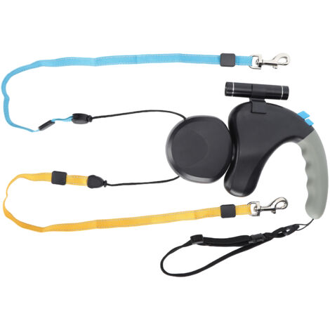Corde de traction pour animaux de compagnie, laisse à double extrémité avec lumière LED (noire)