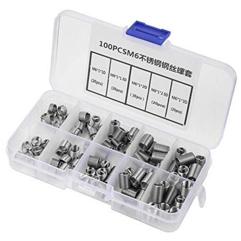 Inserts de réparation de filetage Zoternen 100 pièces Insert de réparation de filetage M6 Insert de filetage en fil spiralé en acier inoxydable Insert de fil métallique Filetage (1/5)