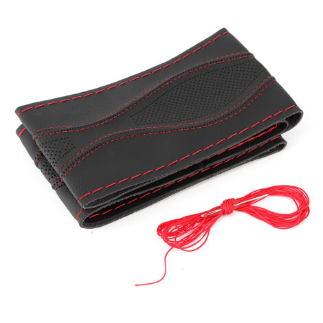 Housse de volant Zoternen 38 cm/15 pouces en cuir gaufré cousu main avec aiguille et fil universel noir rouge (1/5)