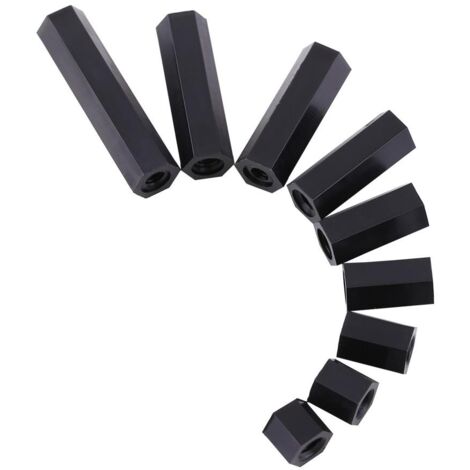 Assortiment de 100 entretoises hexagonales en nylon noir M3, boulons d'espacement à six pans creux, écrous et boulons hexagonaux filetés en nylon noir, avec boîte en plastique (M3 x 10) (1/5)