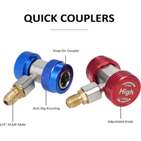 Zoternen Le jeu d'adaptateur A / C R134A avec style de ponction peut taper, AC Coupleur rapide Connecteur Connecteur Connecteur Tanure de kit et carot (1/5)