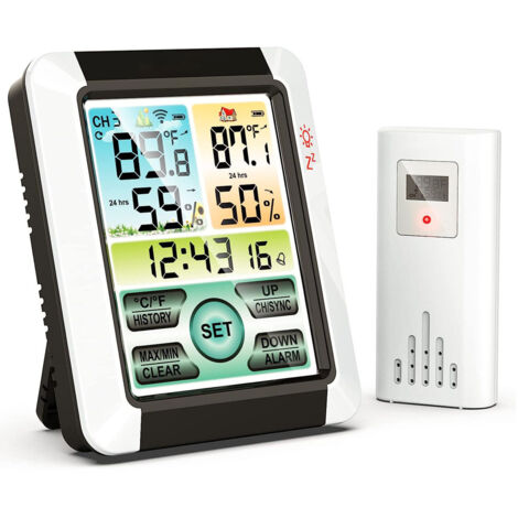 Station Meteo Interieur Exterieur Sans Fil, Station Météo Sans Fil, Station Meteo Sans Fil avec Capteur Etérieur, Thermomètre Hygromètre Numérique Intérieur et Extérieur (1/5)