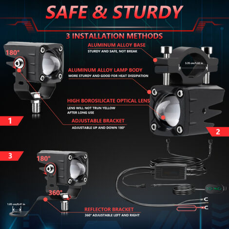 Feux Antibrouillard LED Pour Moto - 60W 4000LM - IP68 - 4 Modes - Compatibles Véhicules Divers