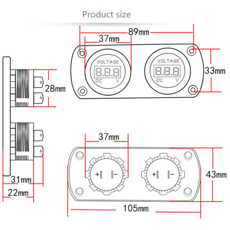 Zoternen Voltmètre de voiture LED double indicateur de tension d'affichage numérique 6-35V pour le bateau marin SUV de camion 12/24V (1/5)