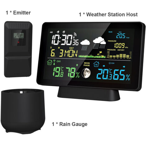 Zoternen Multi-fonction Professionnel Station météorologique électronique Intelligent Écran de couleur Température Humidité Humidité Précipitation Barométrique Pression Lune Prévision de phase ALARM A (1/5)