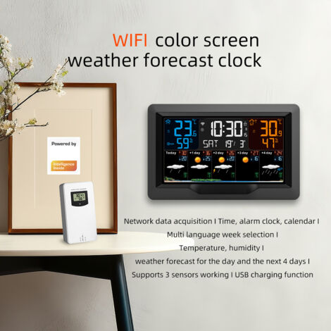 Zoternen FJ3390TY-A WiFi Station météorologique intelligente avec horloge à l'intérieur et à l'extérieur Température et compteur d'humidité (1/5)