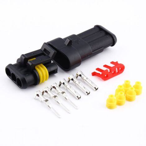 3 Pin Way connecteur de Fil, Kit de 3 Broches Plug Connecteur Étanche Électrique 1.5mm Terminaux Verrouillage pour Moto Voiture Camion,A (1/5)