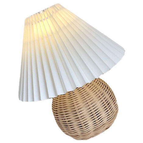 Qcwwy Lampe de Table Plissée Vintage, Lampe de Chevet Moderne avec Abat-jour Beige, Base en Rotin, Lampe de Chevet, Lampe de Lecture pour Chambre à Coucher, Salon, Bureau, Décoration (1/5)