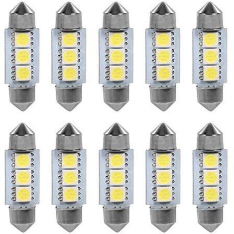 Ampoules Feux de Lecture, 36MM Éclairage Intérieur de Voiture LED SMD 12V 5050 Ampoule Plaque D'immatriculation Lampe Dôme … (10pcs) (1/4)
