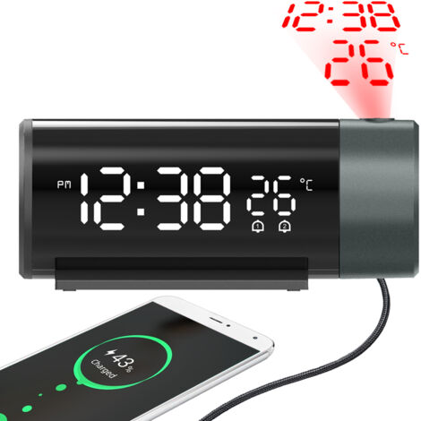 SZELAM Réveil à projection, 18,7 cm, horloge numérique LED, grand écran, avec projecteur rotatif à 180°, veilleuse RVB, port USB C, horloge de bureau moderne pour décoration de chambre à coucher SZELAM Réveil à projection, 18,7 cm, horloge numérique LED, grand écran, avec projecteur rotatif à 180°, veilleuse RVB, port USB C, horloge de bureau moderne pour décoration de chambre à coucher