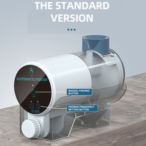 Distributeur automatique de nourriture pour poissons avec minuterie et modes automatique/manuel pour aquariums et bassins.