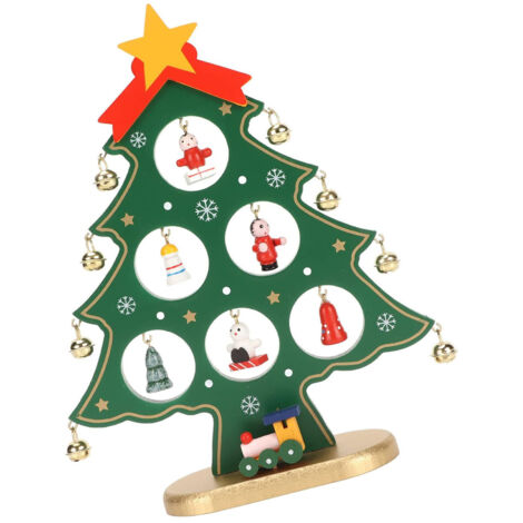 Décoration de table d'arbre de noël en bois, bureau avec Mini ornements pour ornement vert (1/5)