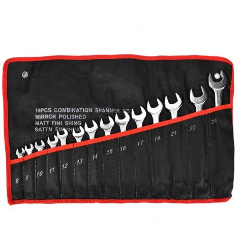 Jeu de Clés à Cliquet, 14pcs 8-24mm Clés à Cliquet à Combinaison Métrique Clé à Douille à Cliquet en Acier au Chrome Vanadium Outils à Main de Réparation