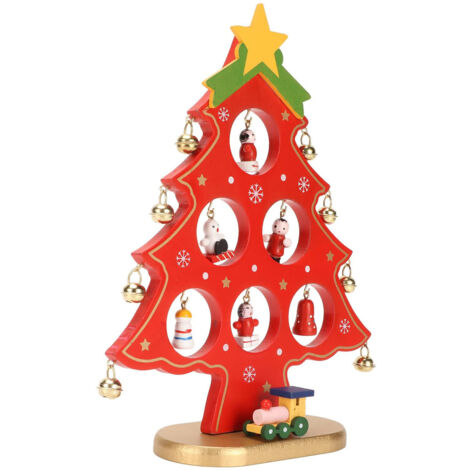 Décoration de table d'arbre de noël en bois, bureau avec Mini ornements pour ornement rouge (1/5)