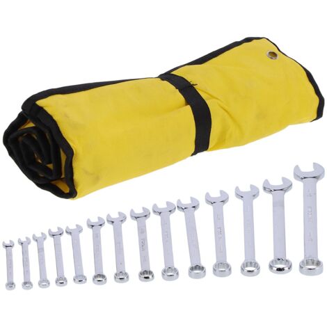 Lot De 10 Clés à Extrémité Ouverte Ultra-Fines Pronese - Acier Carbone Poli Miroir 3mm, Tailles Métriques 6 à 27 Mm, Pochette Roulante