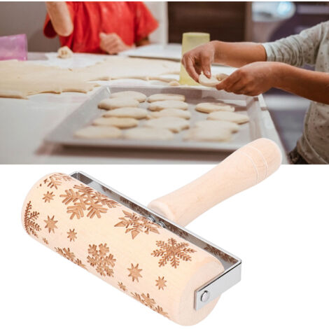 Yeglg Rouleau à pâtisserie en bois gravé avec flocons de neige de Noël et cerf - Idées cadeaux de cuisine pour pâtisseries, tartes, biscuits, fondants, pâtisseries, biscuits