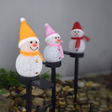 Lampe LED solaire bonhomme de neige de noël insérée dans le sol, décoration extérieure de jardin, paysage de pelouse, jaune/rouge/violet/bleu.A (1/5)