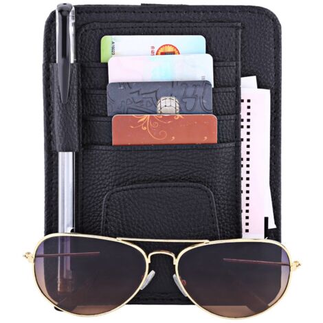 Organisateur de Visière de visibilité au Soleil de Voiture Auto Premium avec Rangement Multifonctionnel - Sac de Pochette en Cuir PU pour Verres de Cartes Clamp/Holder de Support - Design Compact et. (1/5)