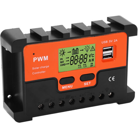 Anern Contrôleur De Charge Solaire PWM 30A 12V/24V Avec Écran LCD Et Ports USB