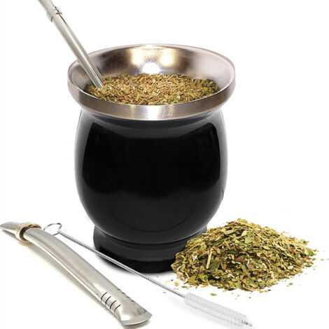 Set à Maté Traditionnel - Calebasse Inox Double Paroi 230 Ml + Bombilla Et Brosse - Tasse à Yerba Mate