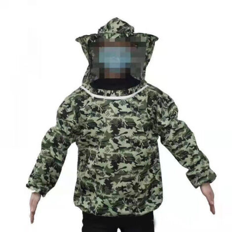 Smandy Veste d'équipement de Protection pour Apiculteur, Combinaison d'Apiculteur en Polyester Léger et ventilé avec Capuche en Voile pour Adultes et Débutants (Camouflage cinq étoiles)