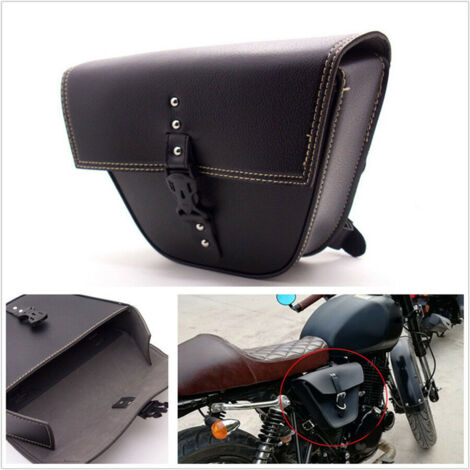Tbest Sac à Selle côté en Cuir Synthétique Sac à Selle étanche Rangement Durable avec Boucle Rapide pour Les Vélos VTT Cafe Racer Universal Fit Gauche à Droite (Black)