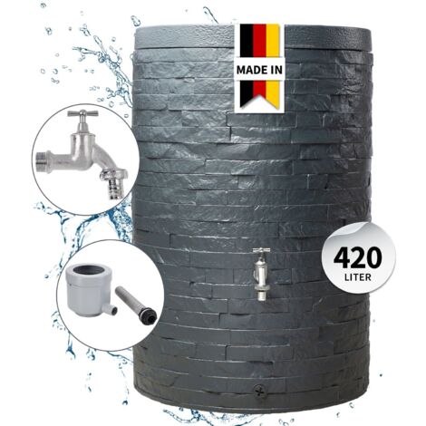 GARANTIA MURO Regenspeicher Komplett-Set 420 Liter graphite grey inkl. Chrom-Auslaufhahn und Fallrohranschluss