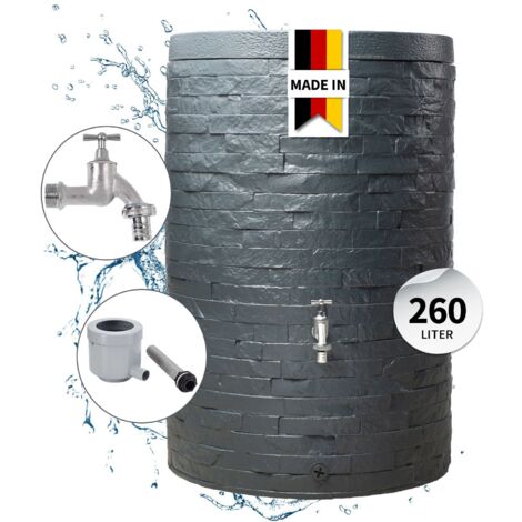 GARANTIA MURO Regenspeicher Komplett-Set 260 Liter graphite grey inkl. Chrom-Auslaufhahn und Fallrohranschluss