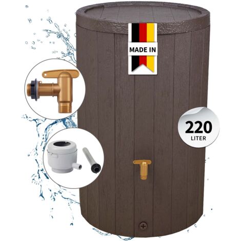 4rain MADERA Regenspeicher Komplett-Set 220 Liter braun inkl. Kunststoff-Auslaufhahn und Fallrohranschluss (1/5)