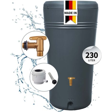 4rain AZURA 2in1 Regenspeicher Komplett-Set 230 Liter graphite grey inkl. Kunststoff-Auslaufhahn und Fallrohranschluss