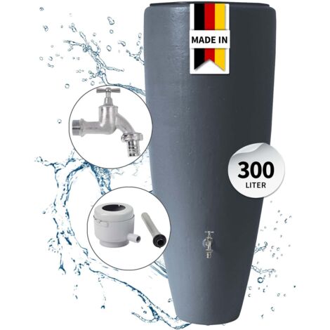 GARANTIA 2in1 Wasserbehälter Komplett-Set 300 Liter graphite grey inkl. Chrom-Auslaufhahn und Fallrohranschluss