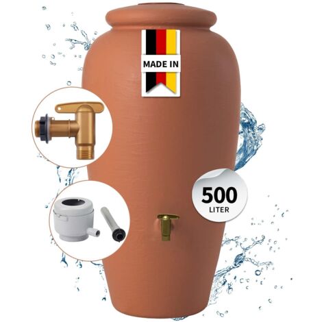 GARANTIA Amphore Komplett-Set 500 Liter terrakotta inkl. Kunststoff-Auslaufhahn und Fallrohranschluss (1/5)