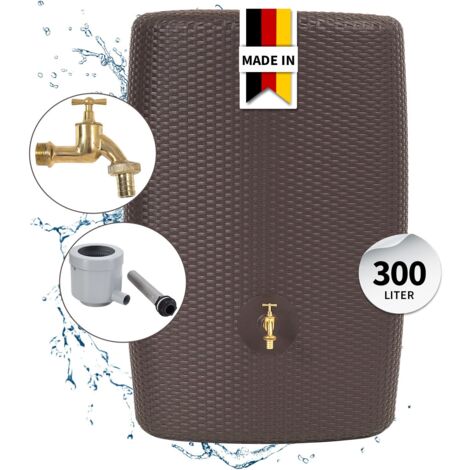 GARANTIA SUNDA Komplett-Set 300 Liter mocca inkl. Messing-Auslaufhahn und Fallrohranschluss