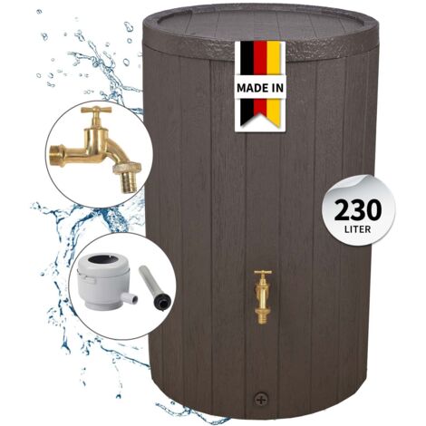 GARANTIA TIMBER Regenspeicher Komplett-Set 230 Liter braun inkl. Messing-Auslaufhahn und Fallrohranschluss