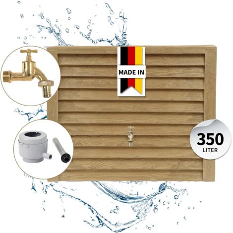 GARANTIA WOODY Wandtank Komplett-Set 350 Liter lightwood inkl. Messing-Auslaufhahn und Fallrohranschluss
