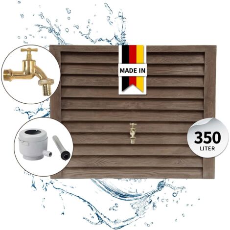 GARANTIA WOODY Wandtank Komplett-Set 350 Liter darkwood inkl. Messing-Auslaufhahn und Fallrohranschluss