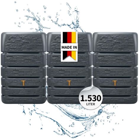 4rain SLIM STONE DECOR Mauertank-SET 1530 Liter graphite grey, 3 x SLIM STONE DECOR 510 Liter inkl. Verbinder