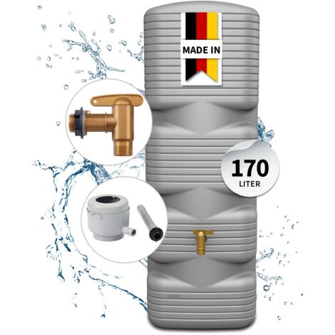 4rain QUADRO Wandtank Komplett-Set 170 Liter betongrau inkl. Kunststoff-Auslaufhahn und Fallrohranschluss