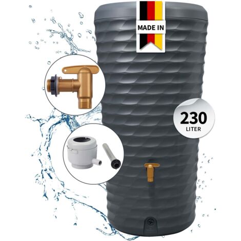 4rain Jolie 2in1 Regentonne Komplett-Set 230 Liter graphite grey inkl. Kunststoff-Auslaufhahn und Fallrohranschluss