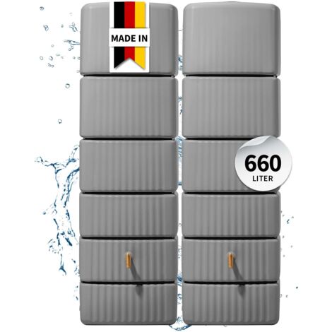 4rain SLIM STONE DECOR wandtank SET 1000 L graphite grey, 2 x SLIM STONE DECOR 500 L incl. koppelstuk - stijlvolle regenton tegen de muur voor regenwater - steendecor in antraciet met